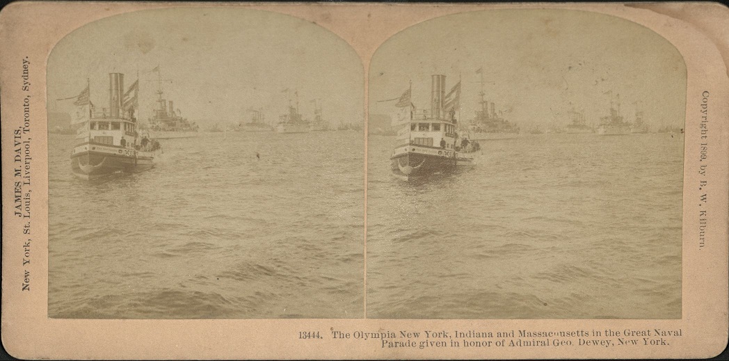 The Olympia, New York, Indiana and Massachusetts in the Great Naval Parade given in honor of Admiral Geo. Dewey, New York.